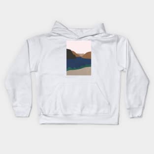 Neutral, Mid Century, Mountain, Hill, Lake, Nordic Print Kids Hoodie